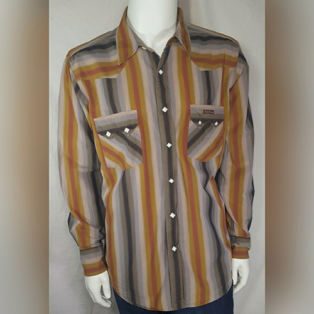 Lucky Brand Western Shirt Burnt Orange Stripe XL